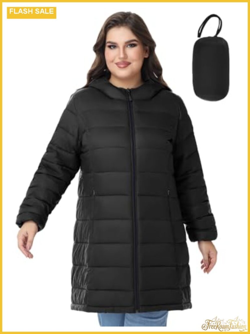 Womens Plus Size Packable Puffer Jacket Lightweight Water Repellent Hooded